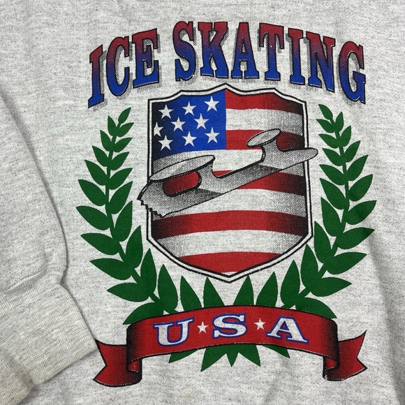 Vintage USA Ice Skating 1/4 Zip Sweater Grey Sweatshirt Pockets Size Medium - Picture 2 of 12